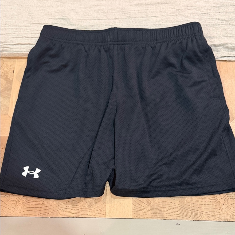 Under Armour Black Boys Athletic Mesh Shorts with White Logo